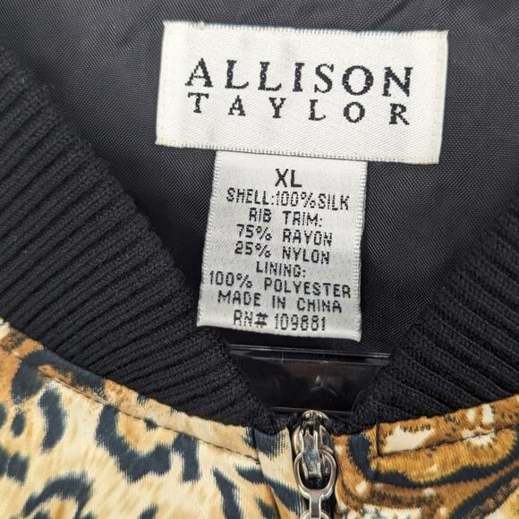 Vintage 100% Silk Bomber Jacket Womens XL Vintage Leopard Cheetah Gold Luxury - Picture 4 of 8